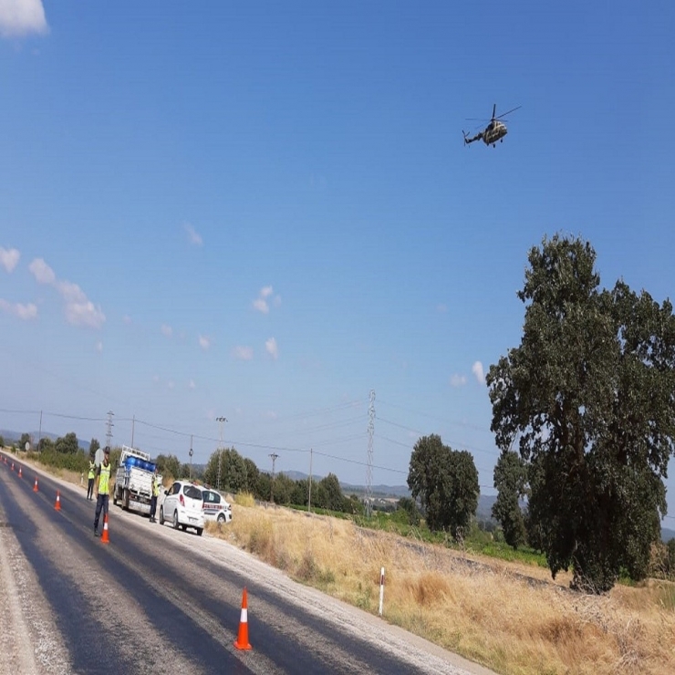 Çanakkale’de Helikopterle Havadan Trafik Denetimi