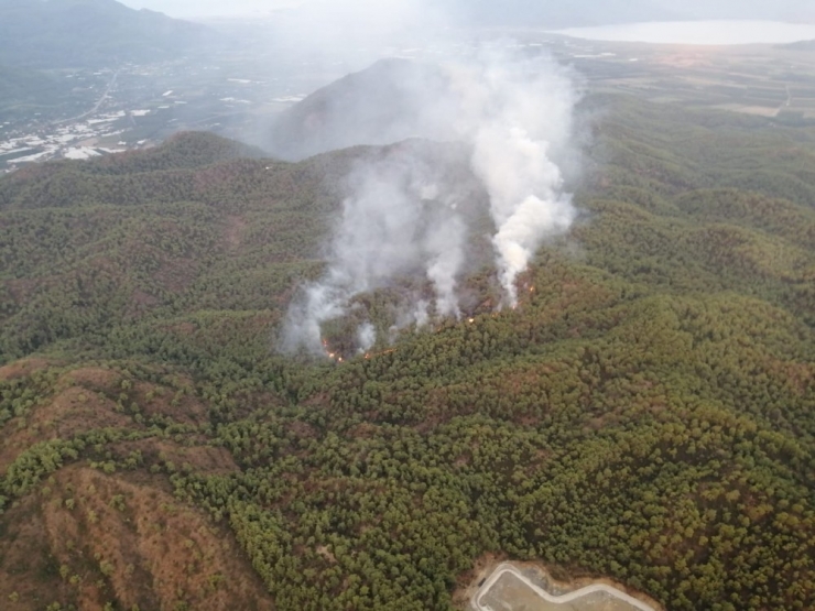 Ortaca’daki Yangına Havadan Müdahale Devam Ediyor
