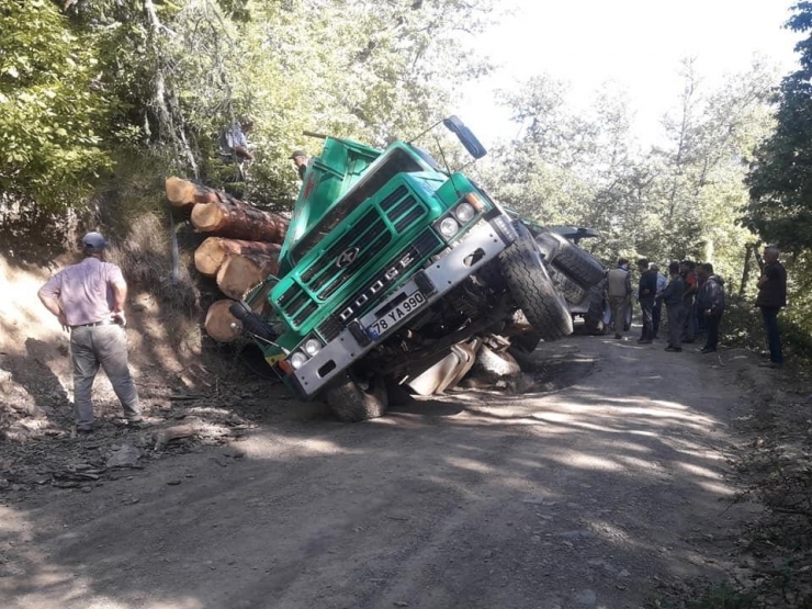 Tomruk Yüklü Kamyon Yan Yattı