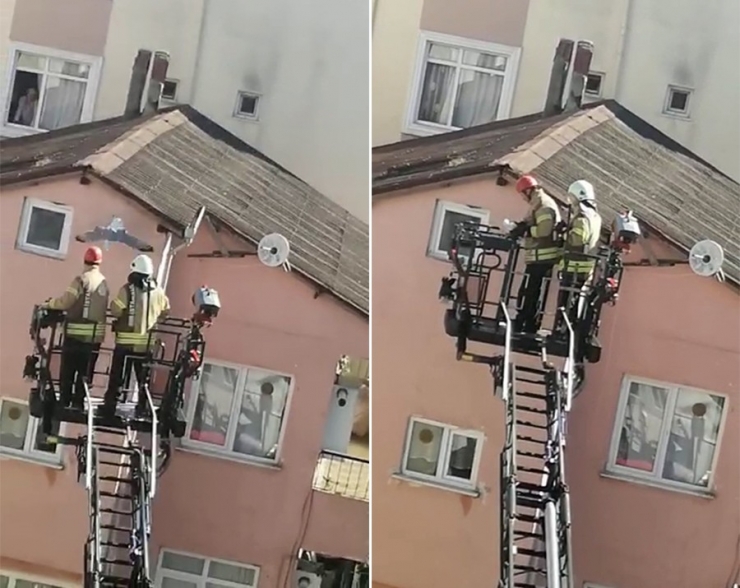 Çatıdaki İpe Ayağı Takılan Martıyı Kurtarma Operasyonu Kamerada