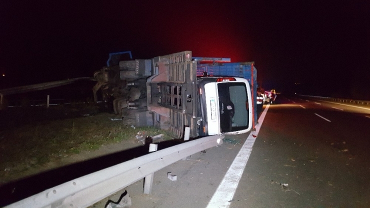 Otomobil Taşıyan Tır Devrildi, Sıfır Otomobiller Hasar Gördü