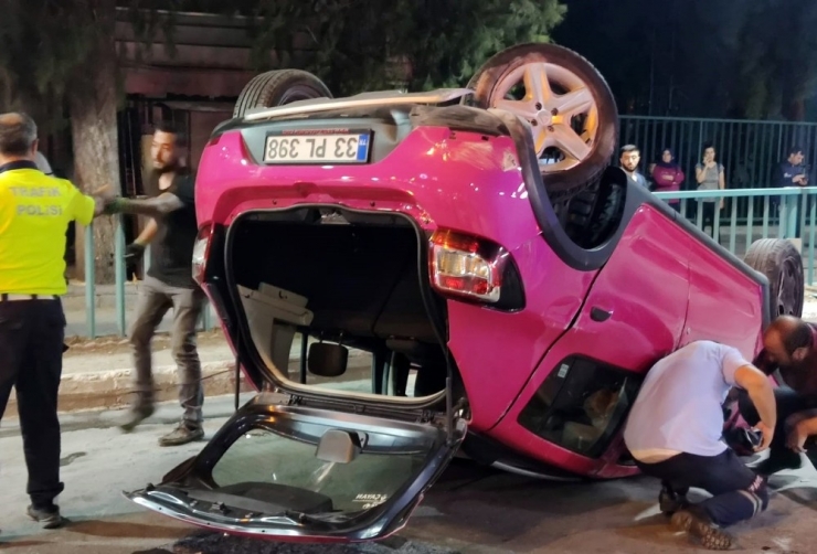 Otomobil Takla Attı, Sürücü Ve Köpeği Yaralandı