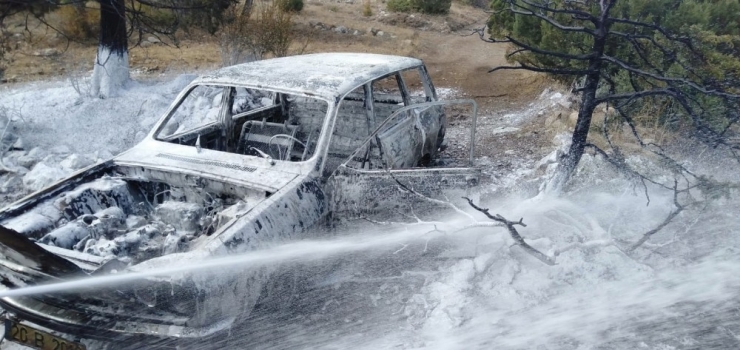 Otomobil Ormanlık Alanda Alev Aldı