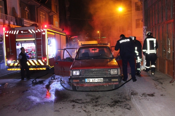 Karaman’da Park Halindeki Araçta Yangın Çıktı