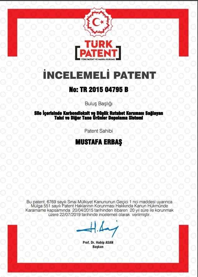 Tahıl Depolama Sistemine Patent