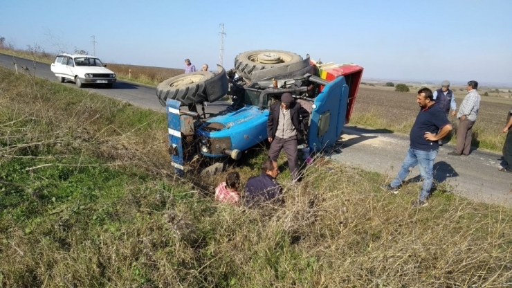 Tekirdağ’da Devrilen Traktörün Şoförü Yaralandı