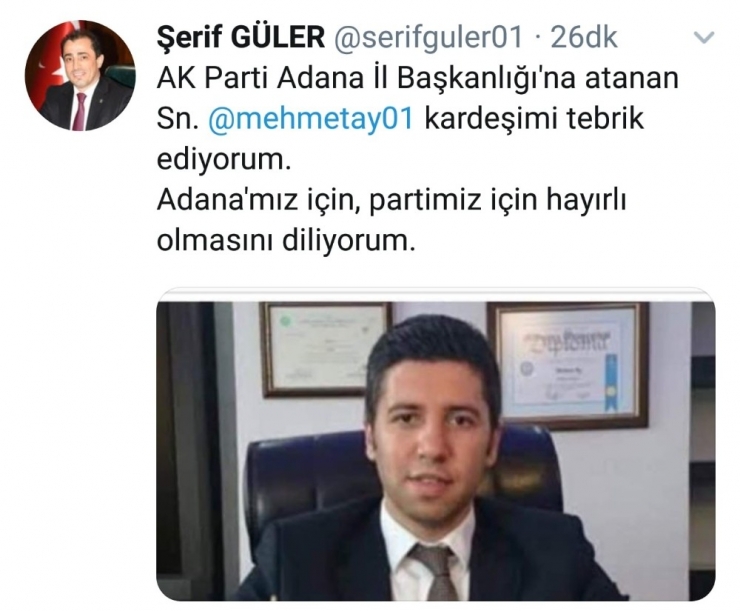 Ak Parti Adana İl Başkanı Mehmet Ay Oldu