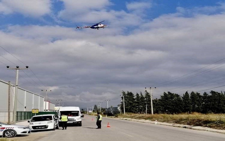 Çanakkale’de Havadan Helikopterle Trafik Denetimi