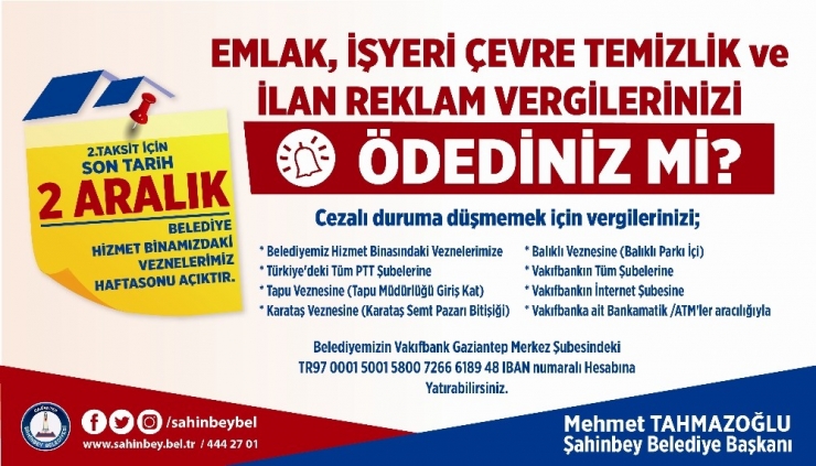 Şahinbey’de Vergi Hatırlatması