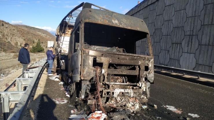 Seyir Halindeki Tır Yanarak Kullanılamaz Hale Geldi