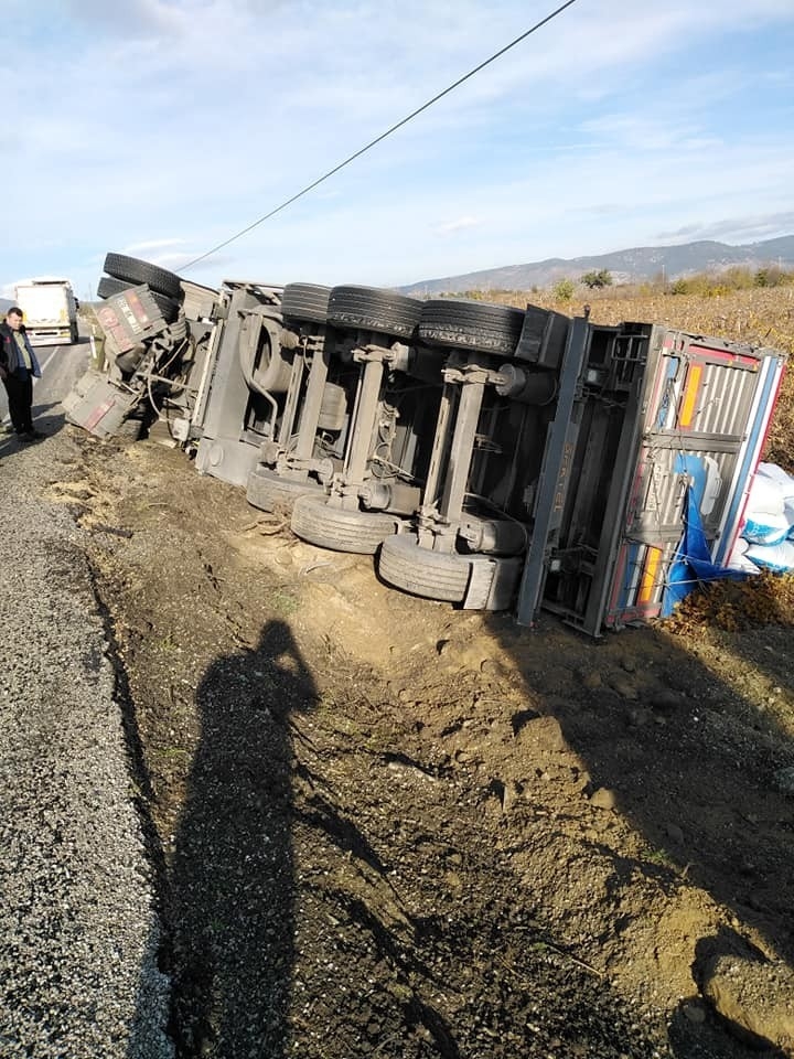 Yem Yüklü Kamyon Devrildi: 1 Yaralı