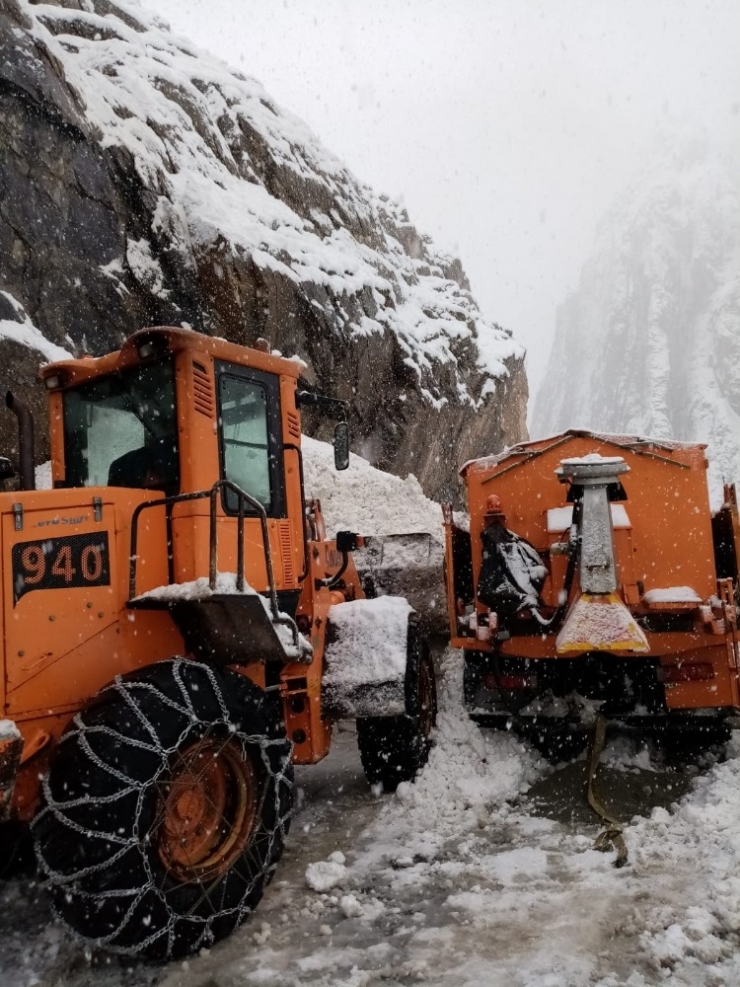 Kar Temizleme Çalışması Yapan İş Makinesinin Üzerine Çığ Düştü