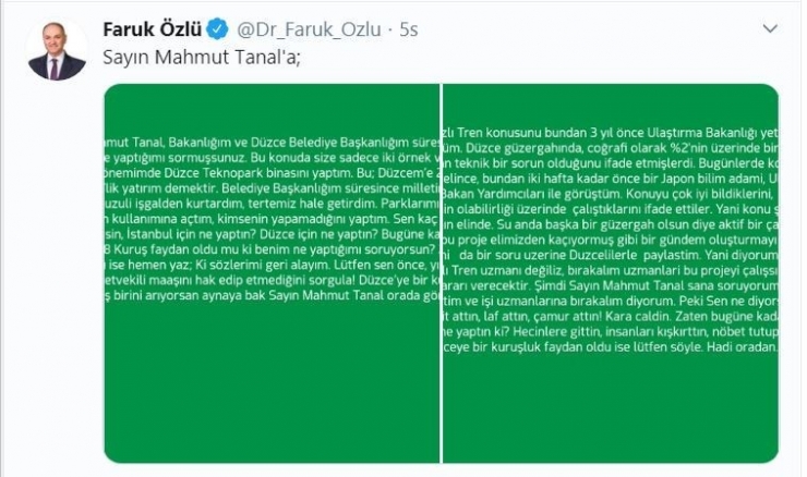 Başkan Özlü’den Tanal’a Cevap Sosyal Medya Hesabından Geldi