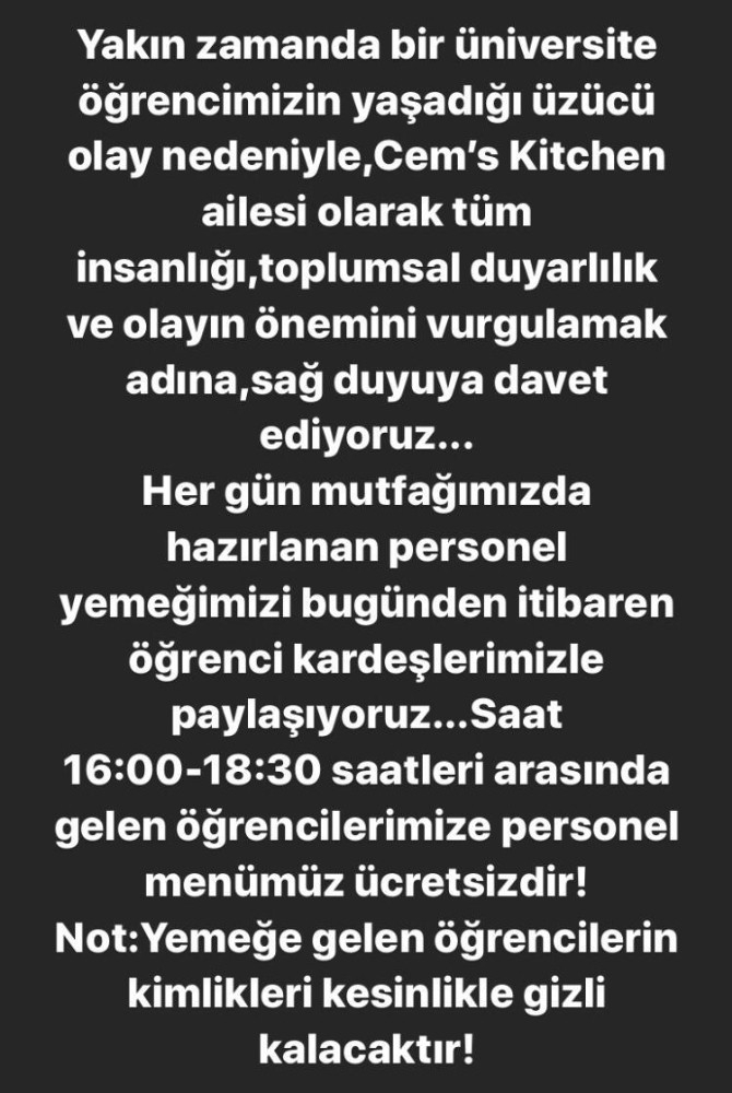 İhtiyaç Sahibi Üniversitelilere Ücretsiz Yemek