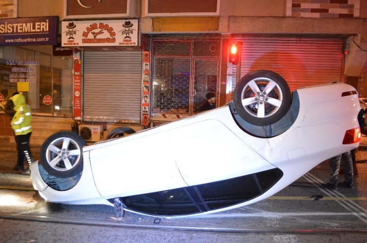 Dur İhtarına Uymayarak Kaçan Otomobil Takla Atarak Durabildi