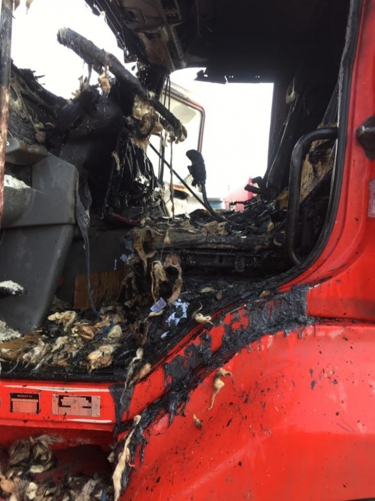 Cizre’de Park Halindeki Tır Alev Aldı