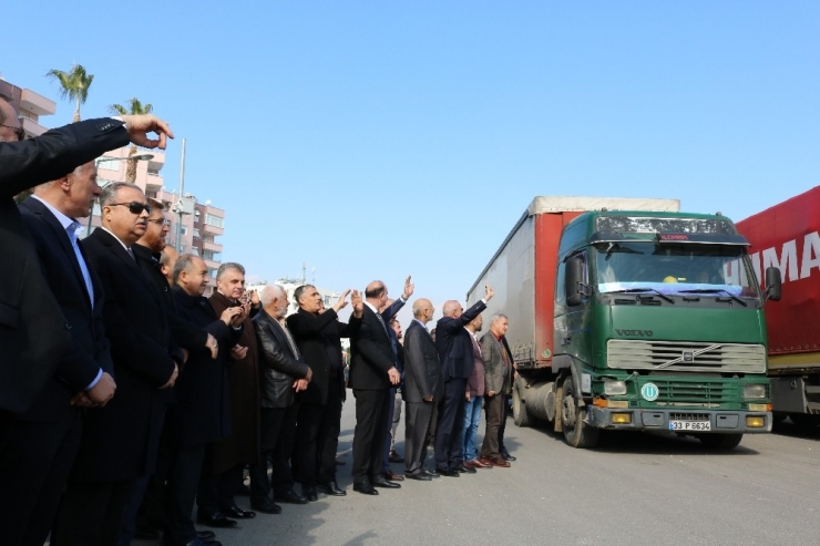 Mersin’den İdlib’e 17 Yardım Tırı Dualarla Yola Çıktı