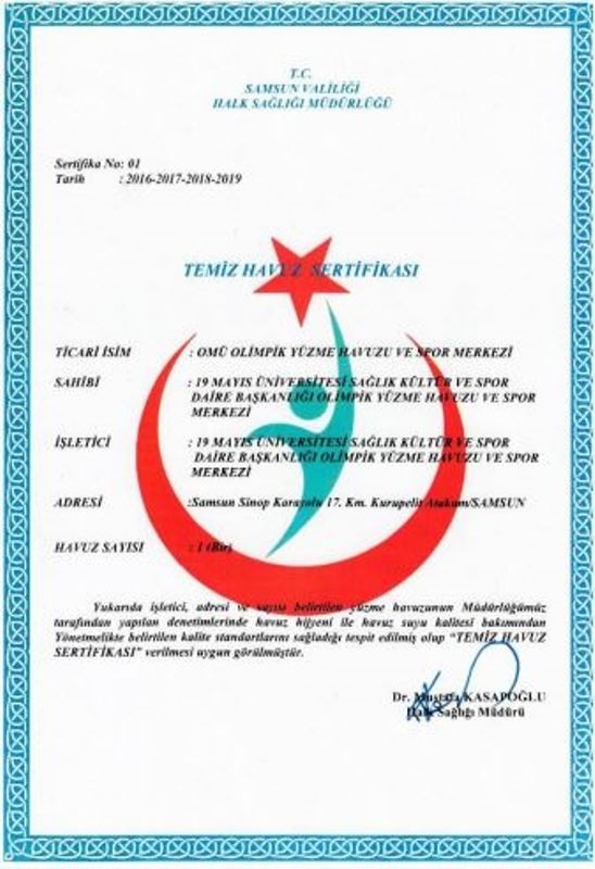 Omü Olimpik Yüzme Havuzuna “Temiz Havuz Sertifikası” Ödülü