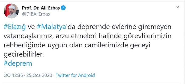 Tdv’den Elazığ Ve Malatya’daki Depremzedelere Destek