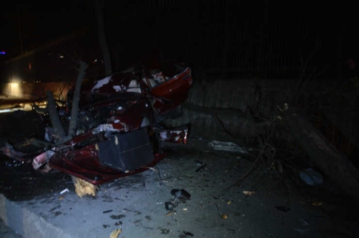 Sürücüsünün Hakimiyetini Kaybettiği Otomobil Önce Ağaca Çarptı