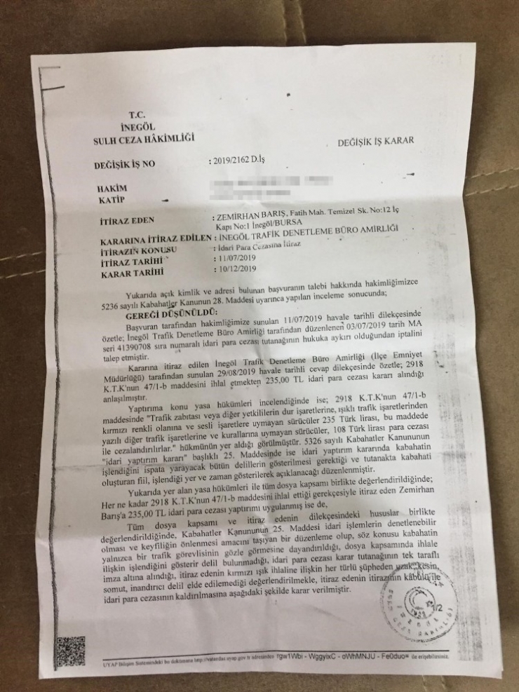 Gelen Ceza Sonrası Soluğu Mahkemede Aldı