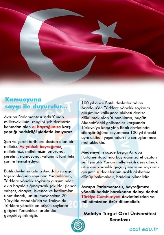 Turgut Özal Üniversitesi Senatosu’ndan "Bayrak Ve Kudüs" Kararları