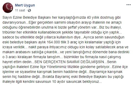 Ezine Ve Bayramiç Belediye Başkanları Sosyal Medyada Birbirine Girdi