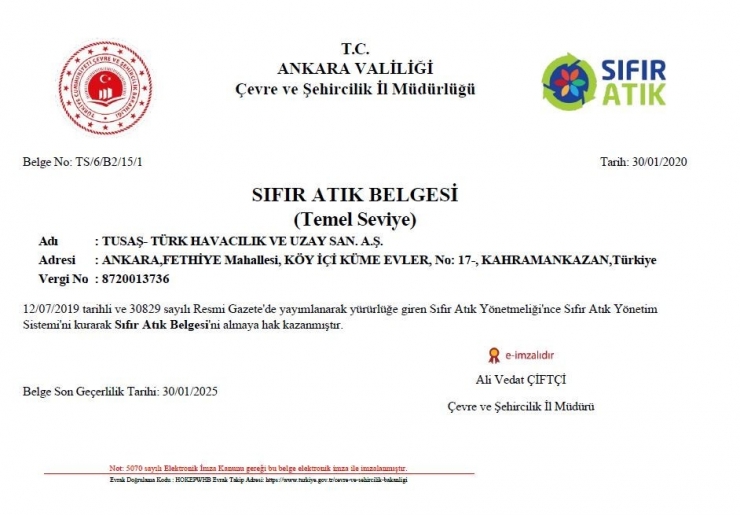 Sanayide İlk Sıfır Atık Belgesi