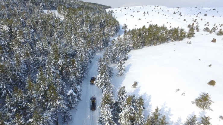 Dumanlı Tabiat Parkında Karla Mücadele Çalışmaları Havadan Görüntülendi