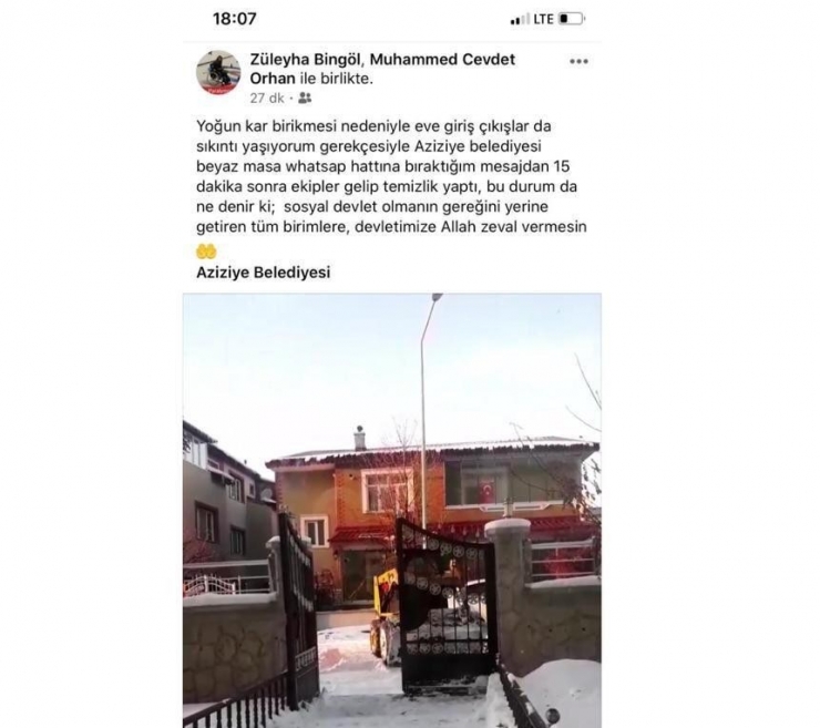 Aziziye’de Belediye Hizmetleri Dakika Hızında