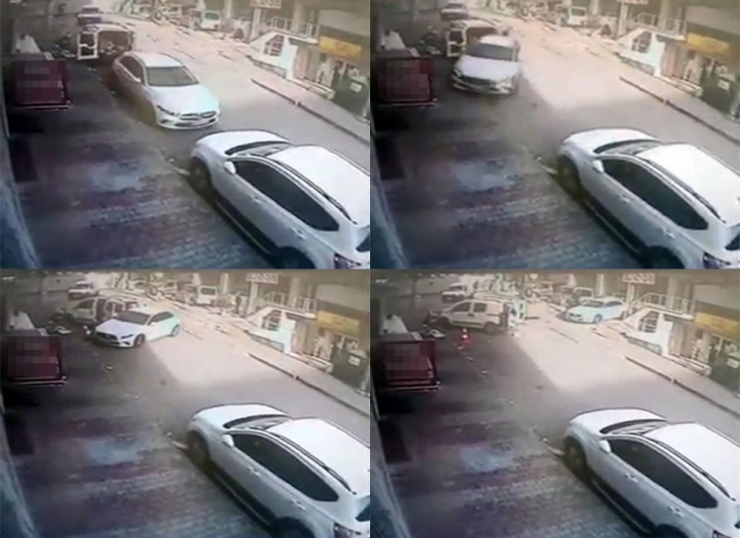 Fren Yerine Gaza Basan Sürücü Önce Araçlara Çarptı Ardından Kaldırıma Çıktı