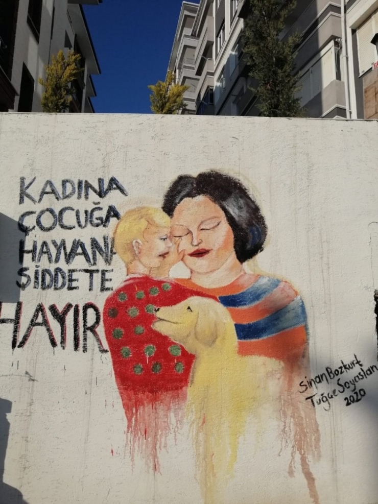’Kadına, Çocuğa Ve Hayvan Şiddetine Hayır’ Teması Sokak Duvarlarına İşlendi