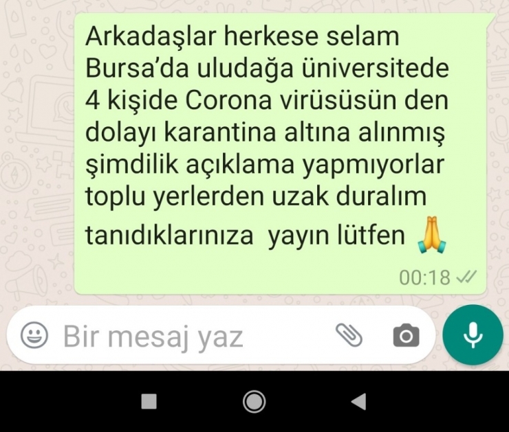 Uludağ Üniversitesi’den Koronavirüs Açıklaması