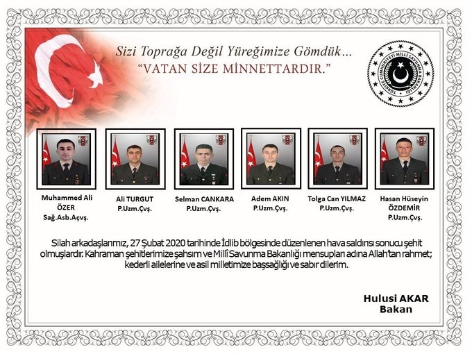 Bakan Akar’dan İdlib Şehitleri İçin Başsağlığı Mesajı