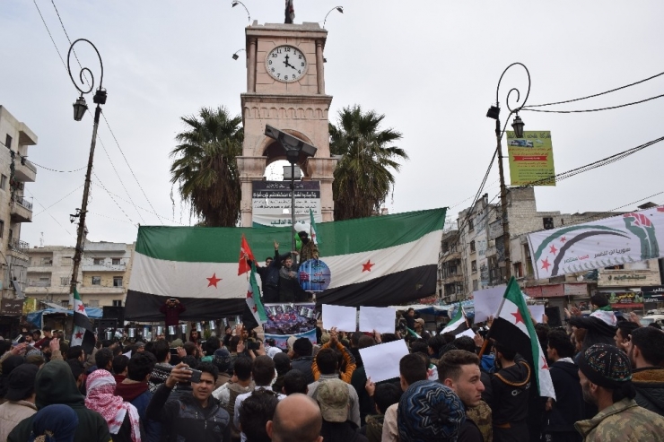 El Bab’da Yüzlerce Kişi, Rejim Ve Rusya’yı Protesto Etti