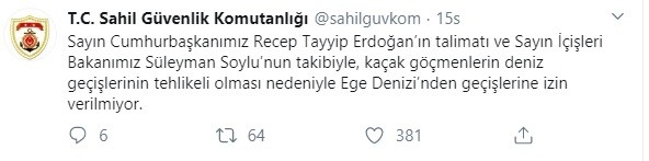 Kaçak Göçmenlerin Ege Denizi Üzerinden Yunanistan’a Geçişine İzin Yok