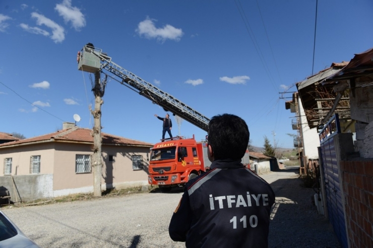 Muhtar Leylek Yuvasını Tamir Etti