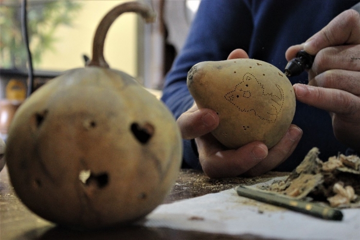 Kabakları Oyup Hayvan Figürlü Çocuk Lambası Yaptı