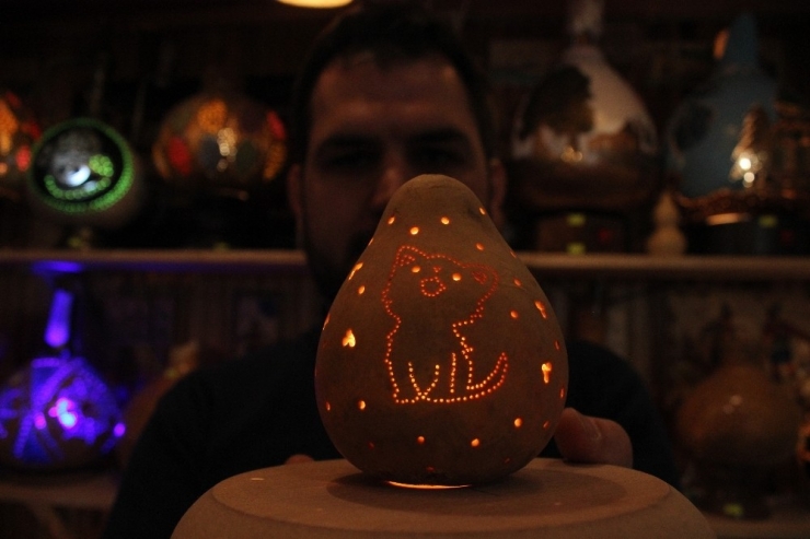 Kabakları Oyup Hayvan Figürlü Çocuk Lambası Yaptı