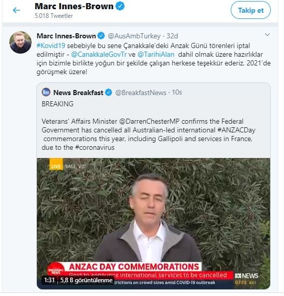 Anzak Günü Anma Törenleri İptal Edildi