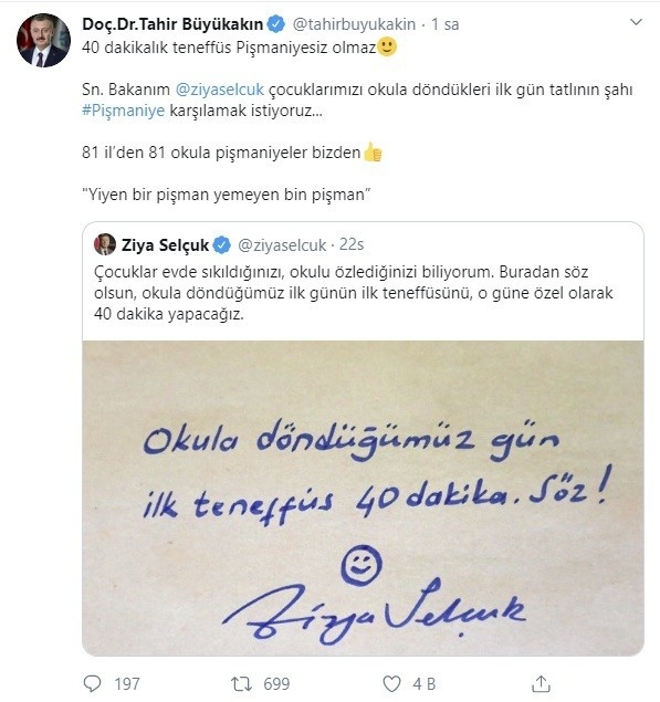 Bakan Selçuk’un Öğrencilere Jestine İzmit Pişmaniyesi Desteği