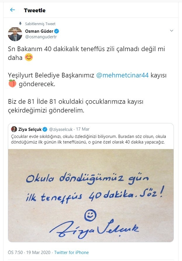 40 Dakikalık Teneffüs Jestine Kayısı Desteği