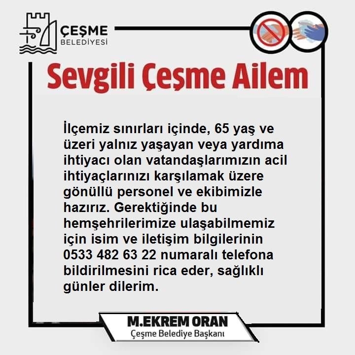 Çeşme Belediye Başkanı Oran: "65 Yaş Üstü Vatandaşlarımızın İhtiyacını Karşılamaya Hazırız"