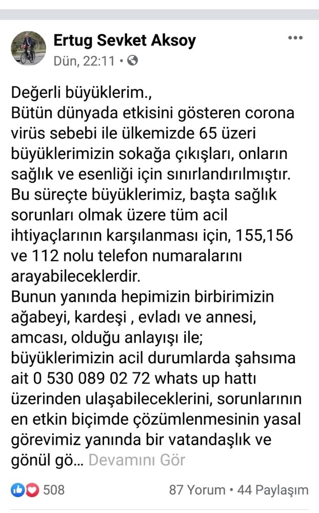 Marmaris Kaymakamı Aksoy’dan Sosyal Mesaj