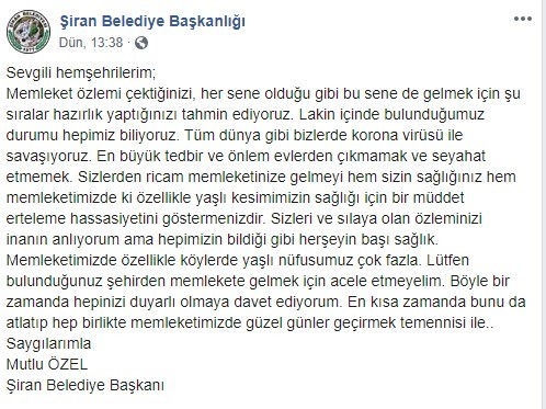 Başkan Özel’den Gurbetçiye ‘Gelmeyin’ Çağrısı