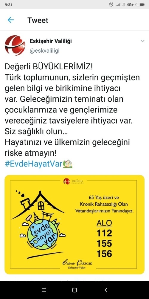 Eskişehir Valisi Çakacak’tan Anlamlı Tweetler