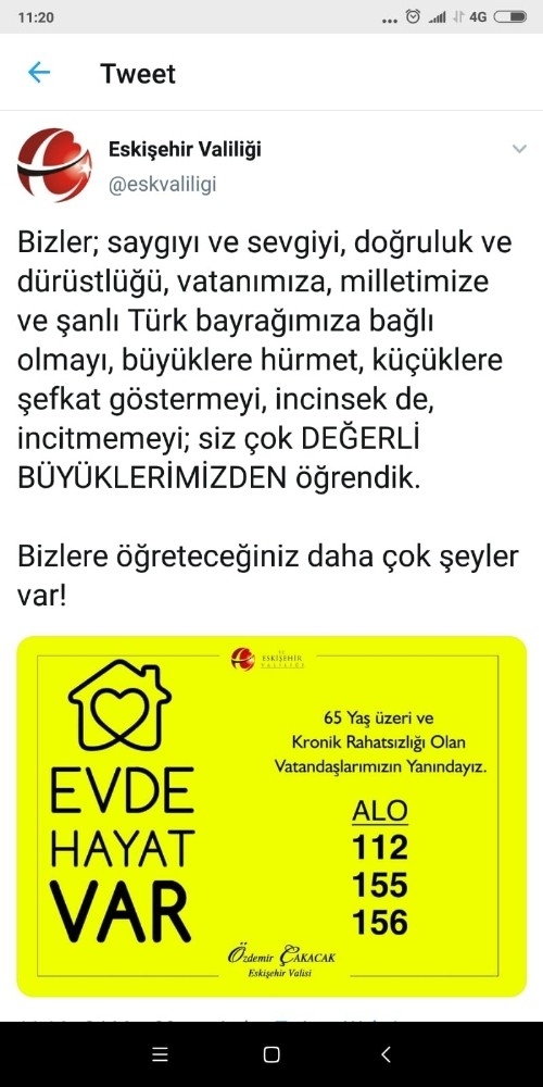 Eskişehir Valisi Çakacak’tan Anlamlı Tweetler