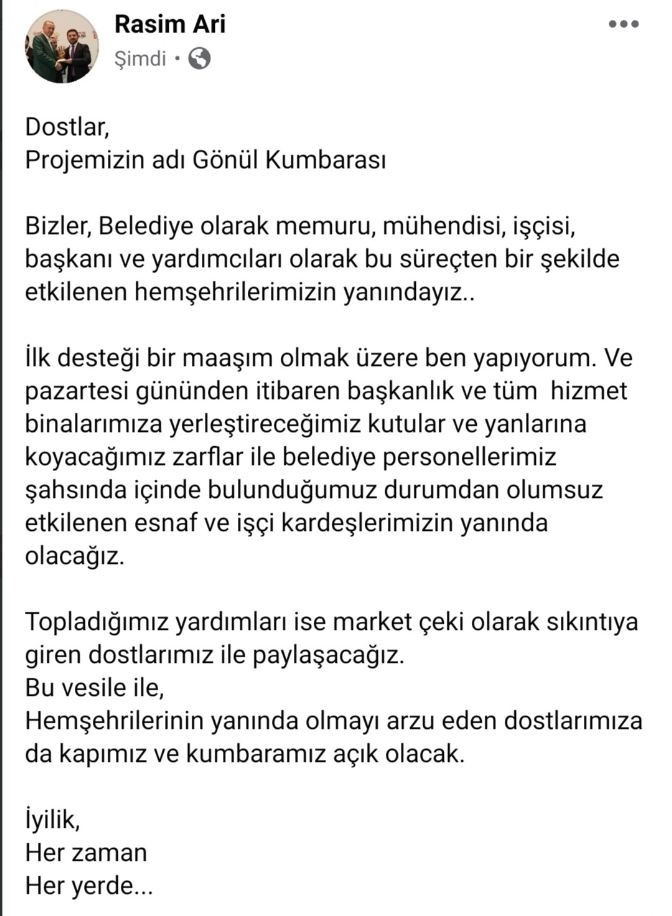Belediye Başkanı Arı, Maaşını İhtiyaç Sahiplerine Bağışladı
