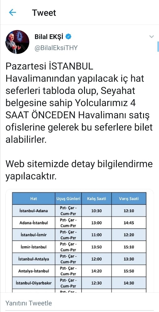 Thy’nin Yarınki Uçuşları Belli Oldu