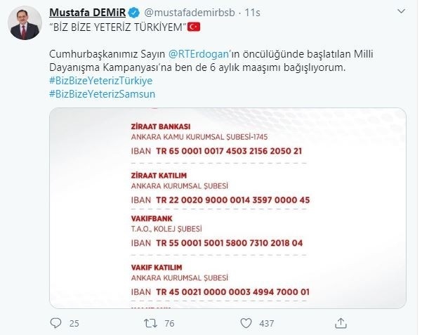 Samsun’dan “Biz Bize Yeteriz Türkiyem"e Destek